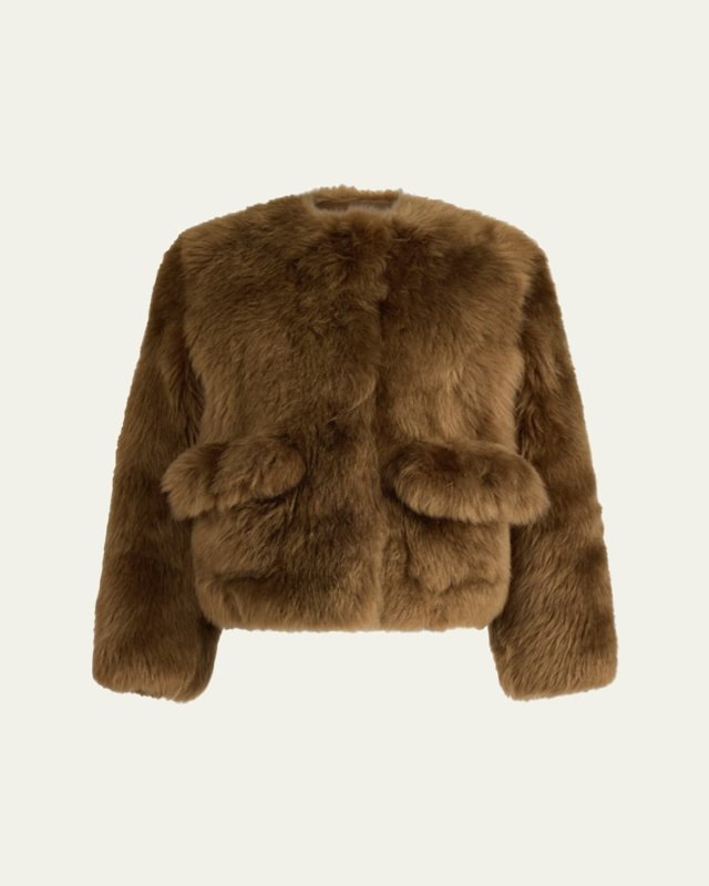 Maury Lamb Shearling Collarless Coat
